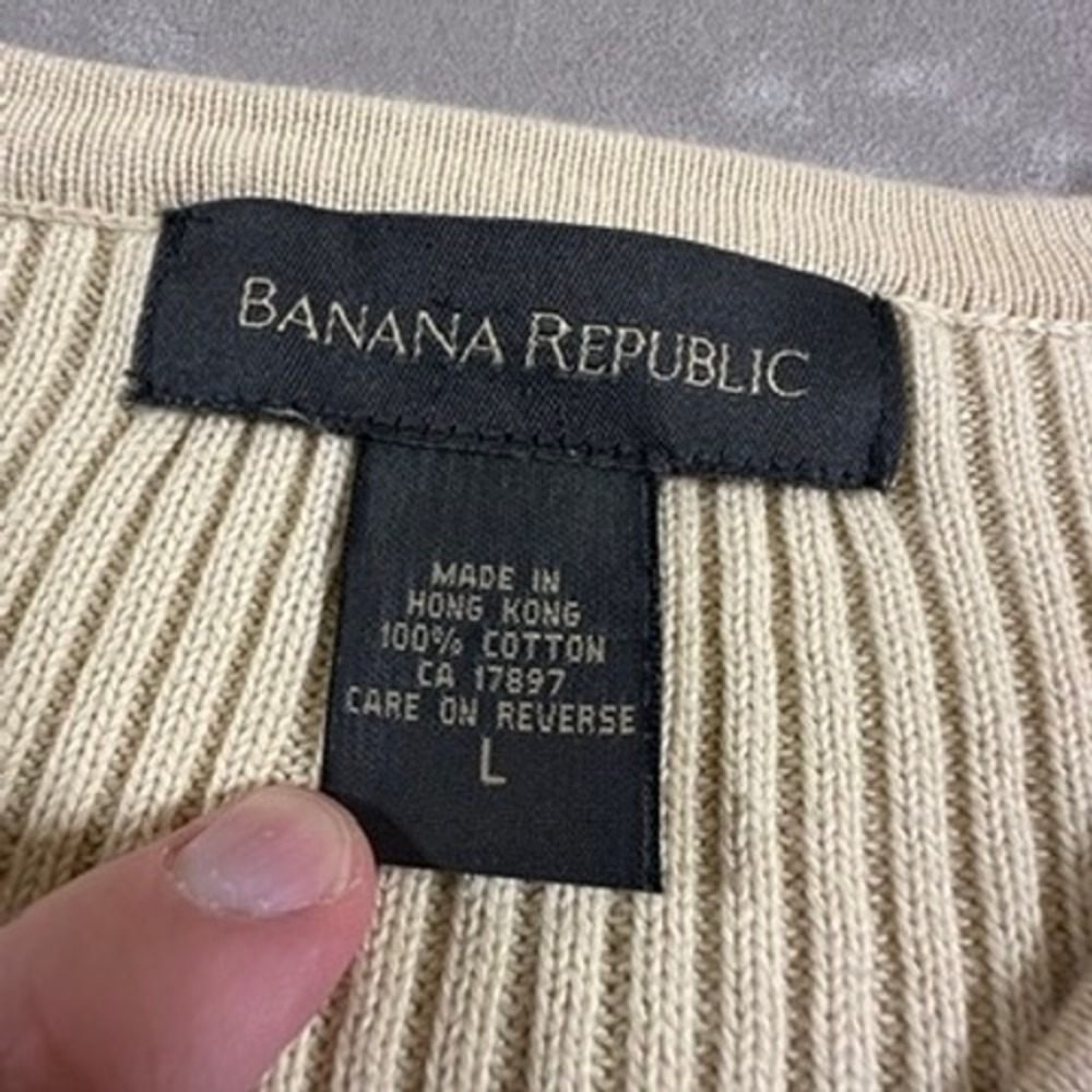 Vintage Banana Republic V-Neck Sweater Mens Ribbed Knit 100% Cotton Large Beige - Picture 4 of 7